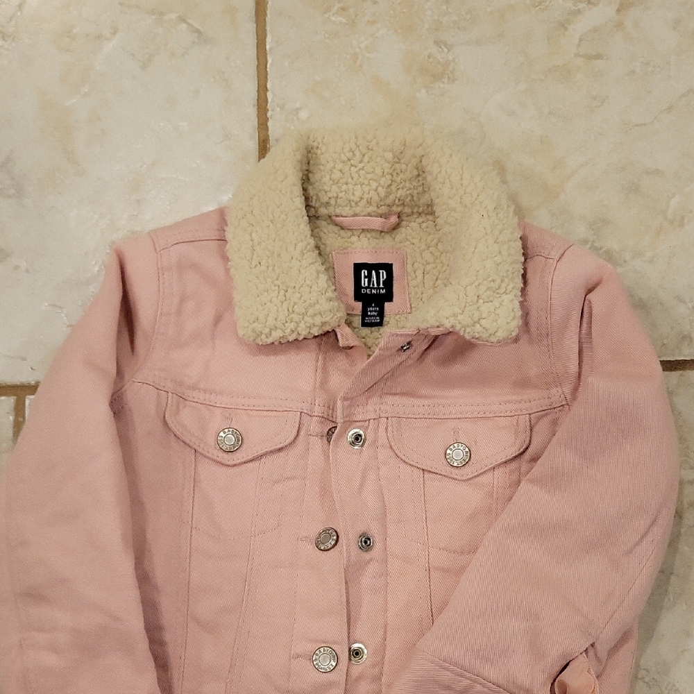 GAP Girl's Size 4 Pink Jean Jacket with Cream Collar